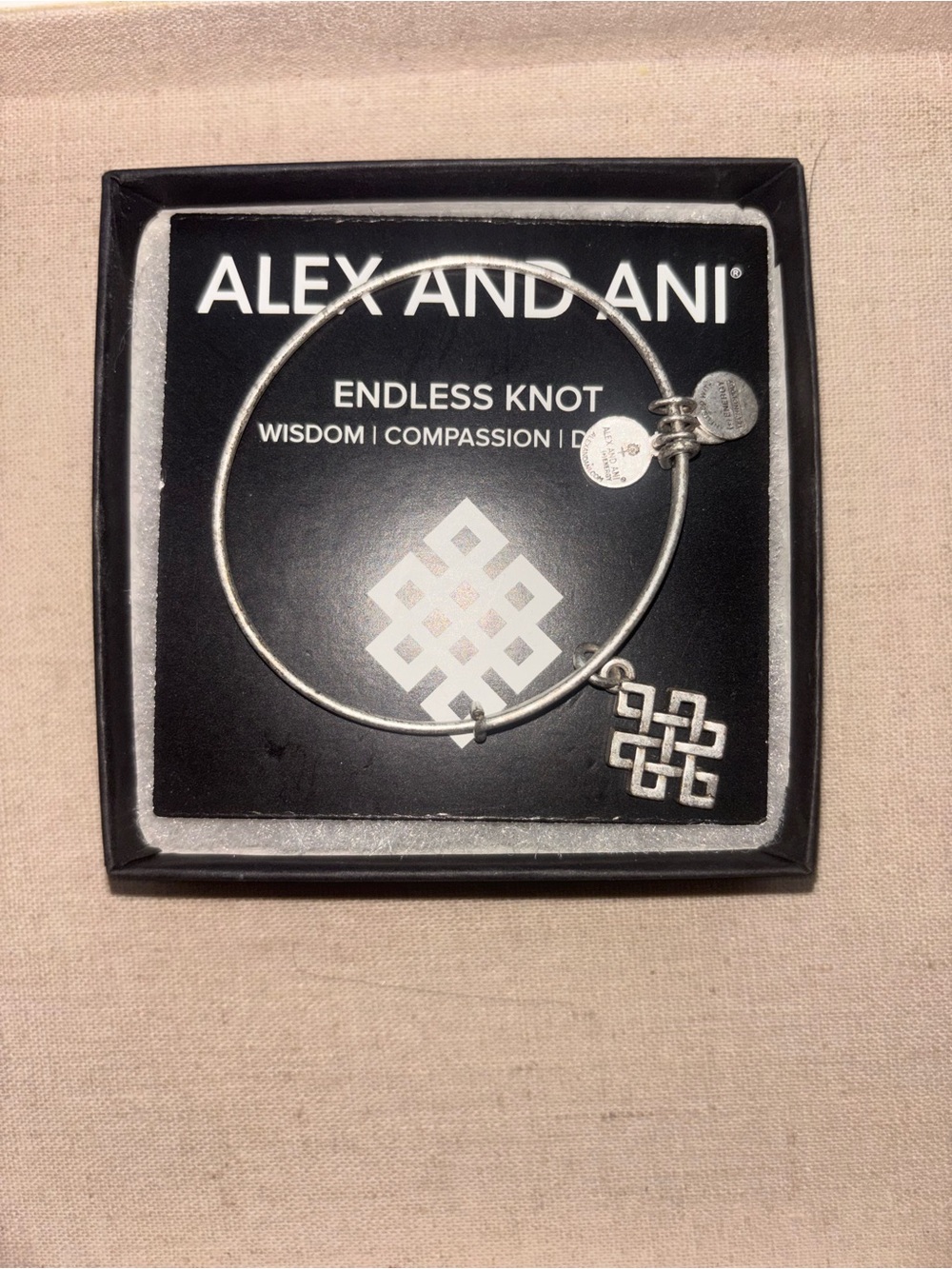 NWT Alex and Ani Silver Endless Knot Charm Bangle Bracelet